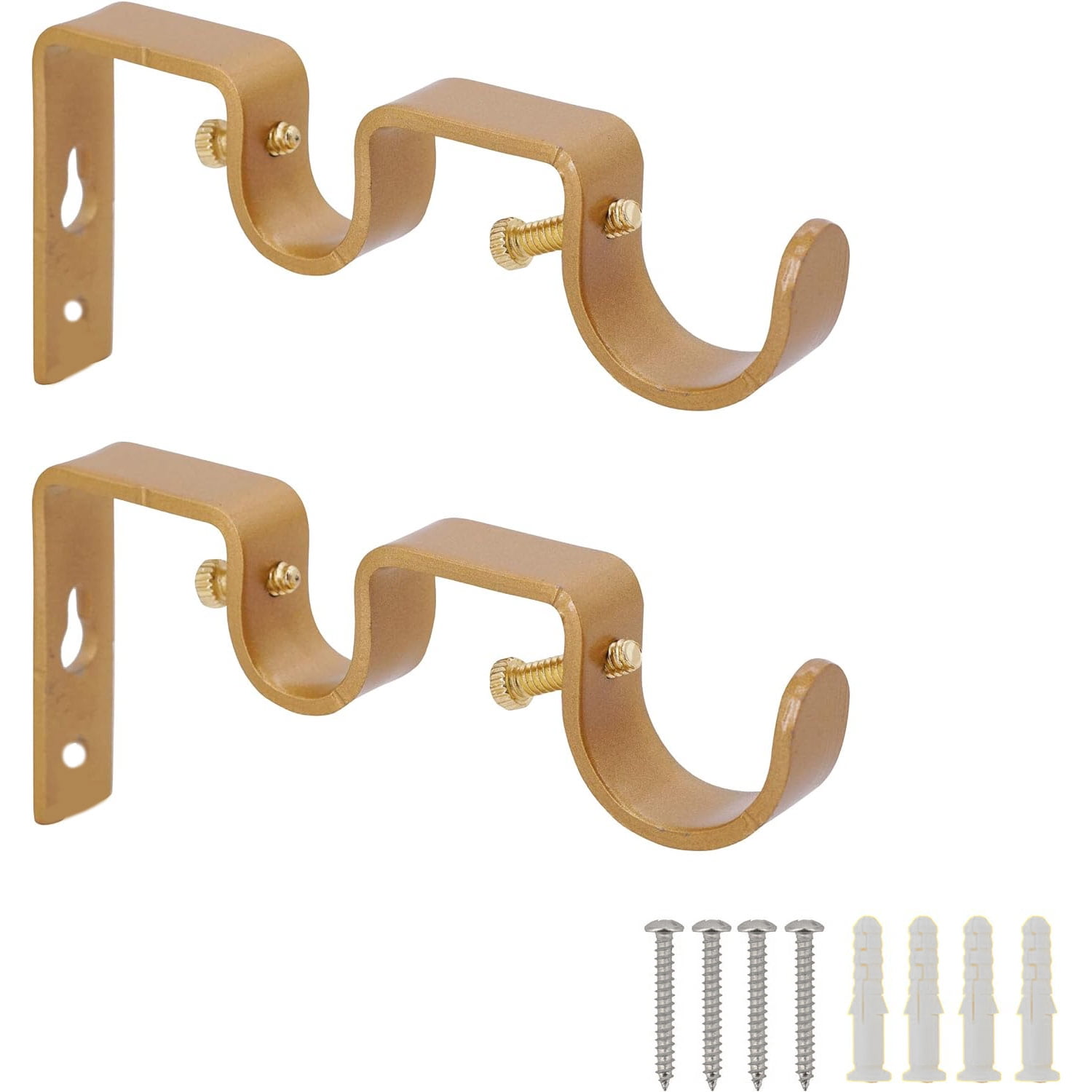 Nancy Heavy Duty Double Curtain Rod Bracket, Gold, 2-Pack