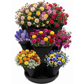 3 Tier Black Stacking Planter-Flower, Herb, Stackable Garden, Vegetable-Self-Watering-Indoor/Outdoor