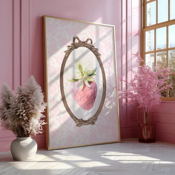 Nancy Meyers Kitchen Decor,Old Money Aesthetic Strawberry,Retro Berry Illustration,Trendy Kitchen Wall Art,Pastel Fruit Artwork,Vintage Wall Art, Modern Wall Decor, 8x12 UNFRAMED