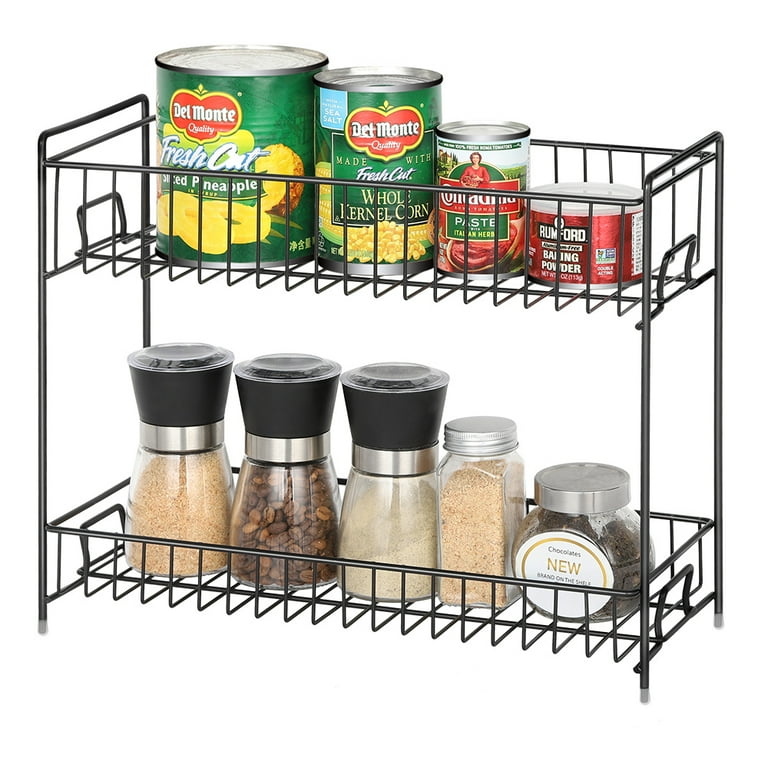 Nandae Spice Rack 2 Tier Kitchen Countertop Organizer for Jars Bottles 36.1cm x 30.7cm x 14.7cm Black