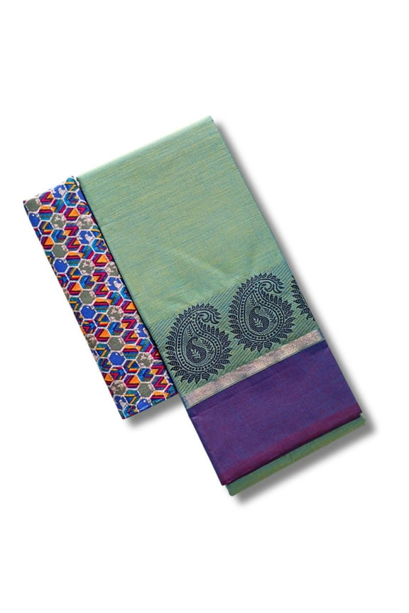 Women's Chettinad Handloom Cotton Saree With Kalamkari Printed Blouse - Plain | Handloom Woven | 100% Pure Cotton | Light Weight | Vibrant Color | Starched