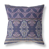 Nandini Flowers Indoor/Outdoor Fabric Pillow with Zip in Blue Pink 16x16