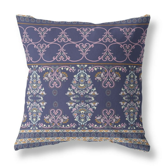 Nandini Flowers Indoor/Outdoor Pillow in Blue Pink 28x28