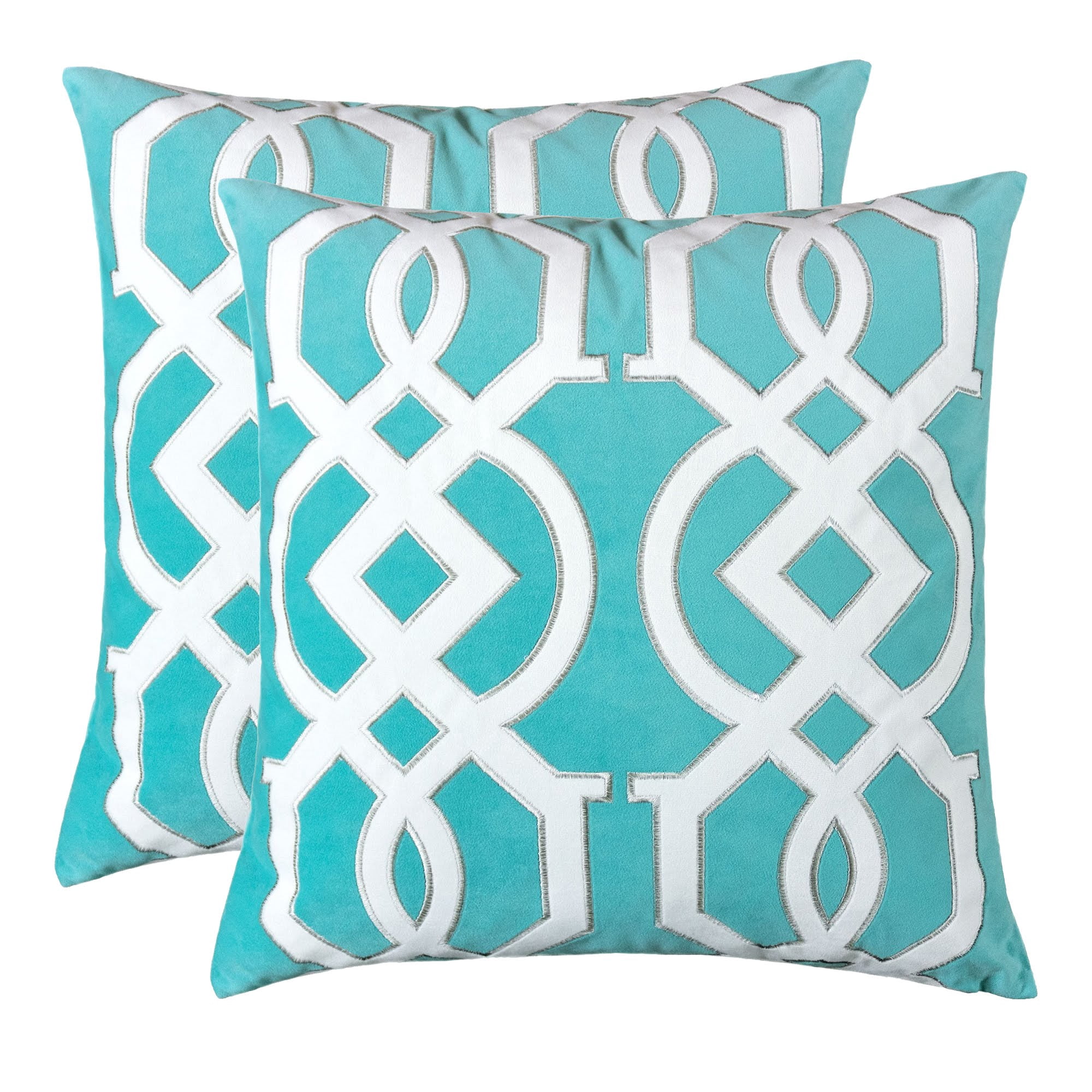 Nandini Turquoise Abstract Polyester 20 in. x 20 in. Throw Pillow (Set of 2)