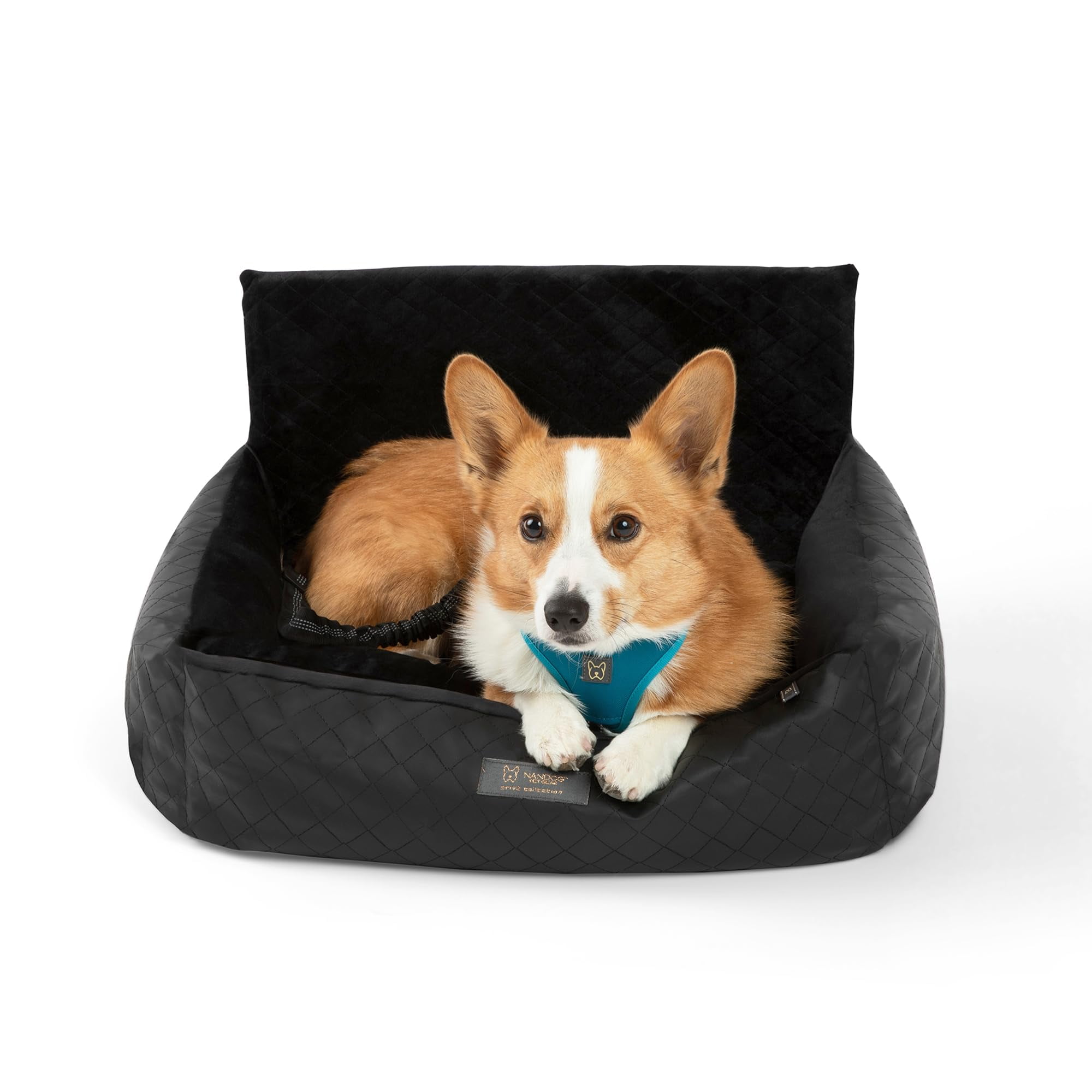Nandog Pet Gear Luxury Dog Car Seat Bed (Large Black Vegan Leather)