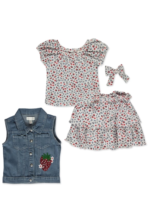 Nanette Girls' 3-Piece Skirt Set Outfit Color: blue denim multi Size: 6x