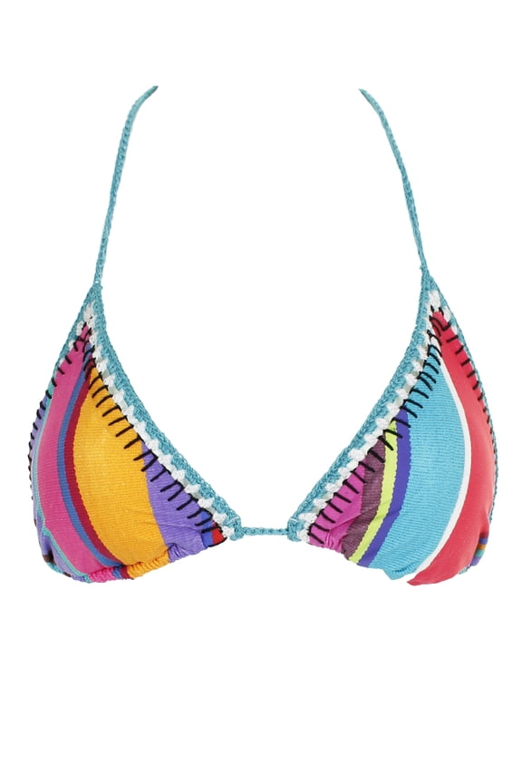 Blue Multi Sayulita Serape Striped Triangle Bikini Top XS