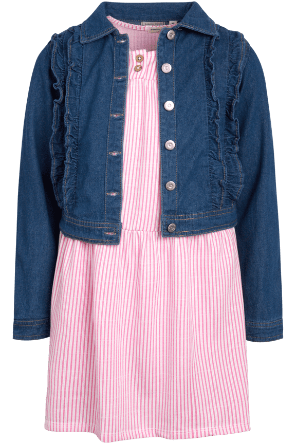 Girls' Dress Set - 2 Piece Sundress and Denim Jean Jacket (Size: 7-12)