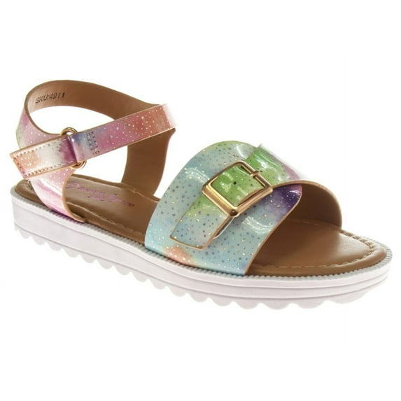 Nanette Lepore Girls White Sole Hook & Loop Sandals (Little Kid Sizes) - Light Multi, 1