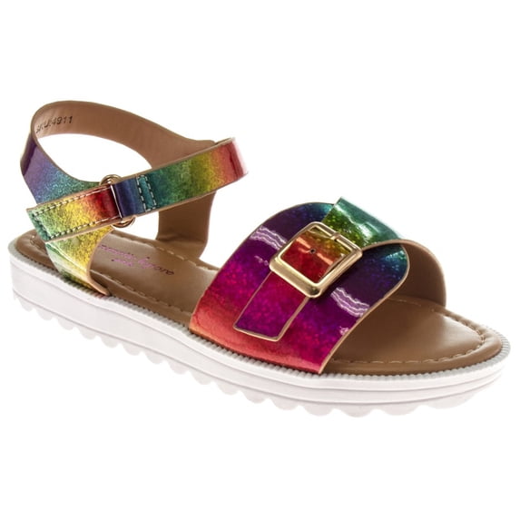 Nanette Lepore Girls White Sole Sandals (Toddler Sizes), Bright Multi, 8