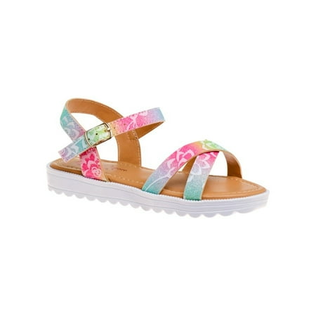 Nanette Lepore Open Toe Kids Sandal with Buckle White Sole suit for any occasion - Bright Multi, 3