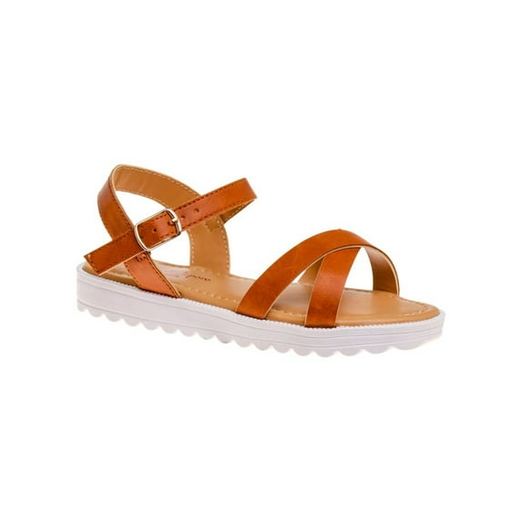 Nanette Lepore Open Toe Kids Sandal with Buckle White Sole Suit for Any Occasion, Tan, 2