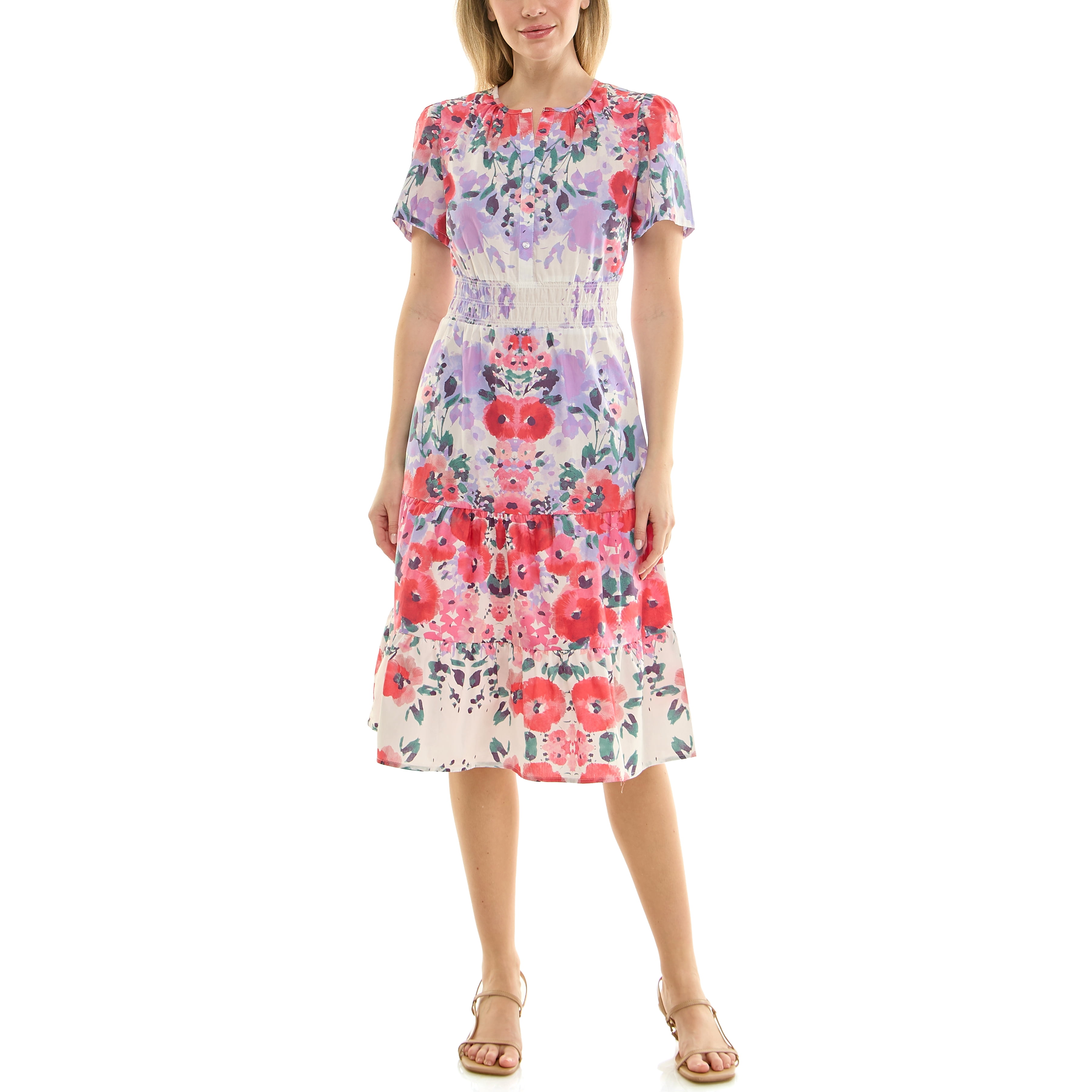 Nanette Lepore Split Neck Cotton Midi Dress