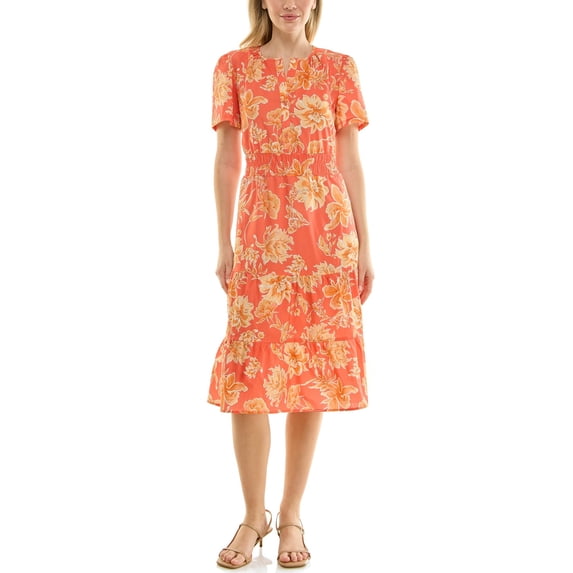 Nanette Lepore Split Neck Cotton Midi Dress