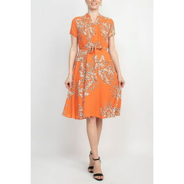 Nanette Lepore V-Neck Short Sleeve Pleated Front Tie Waist A-Line Floral Print Crepe Dress-FIRESTARTER / 2