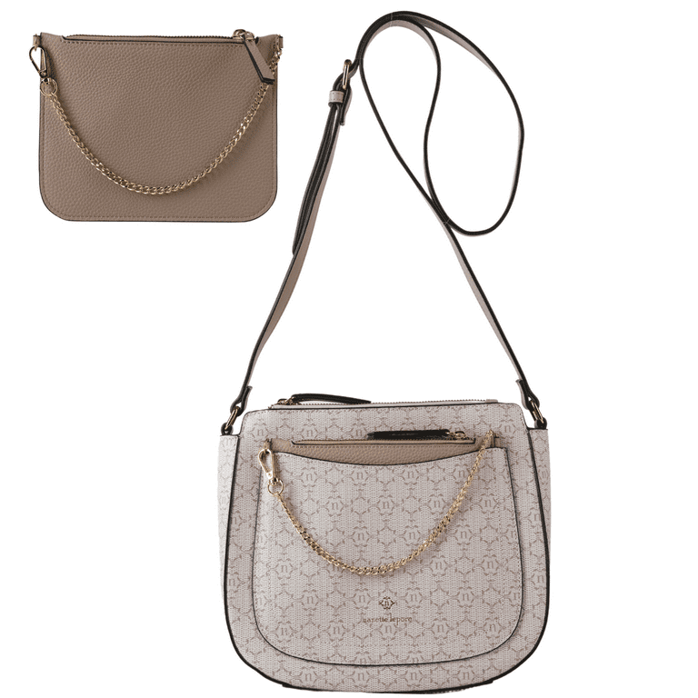 Nanette Lepore Women Crossbody Purse Faux Leather Handbag with Removable  Pouch Oyster 