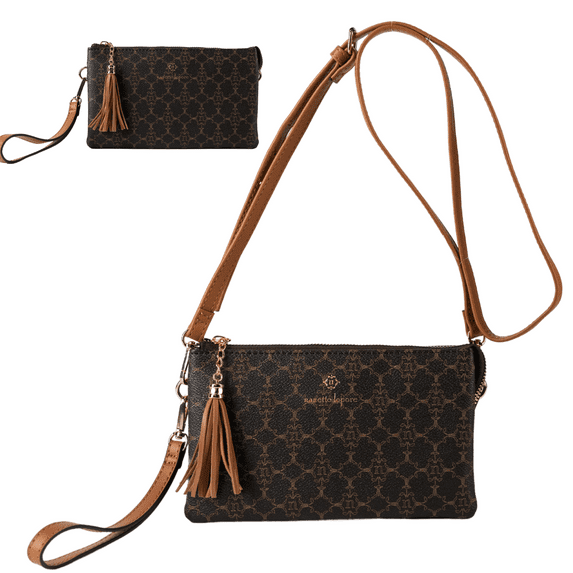 Nanette Lepore Women Crossbody Purse Faux Leather Handbag with Removable Strap Chocolate