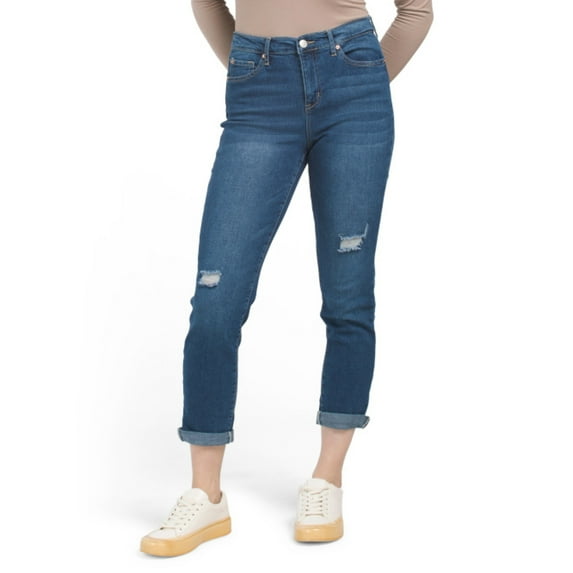 Nanette Lepore Women's Amour High Rise Destructed Denim Slim Boyfriend Jeans (Blue, 8)