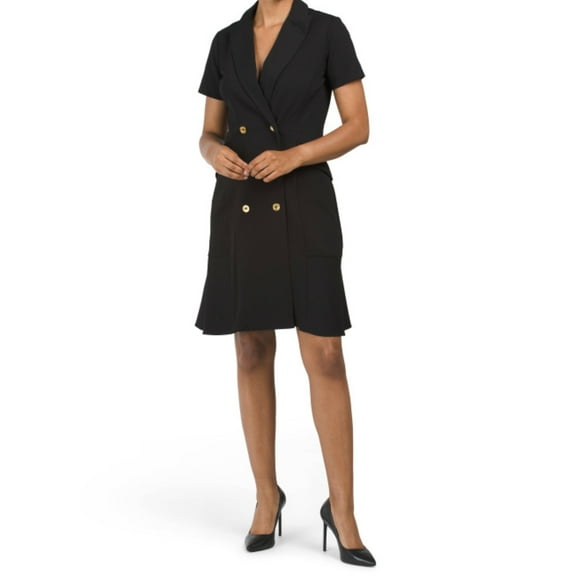 Nanette Lepore Women's Double Breasted Wrap Sheath Blazer Mini Dress-Black / 12