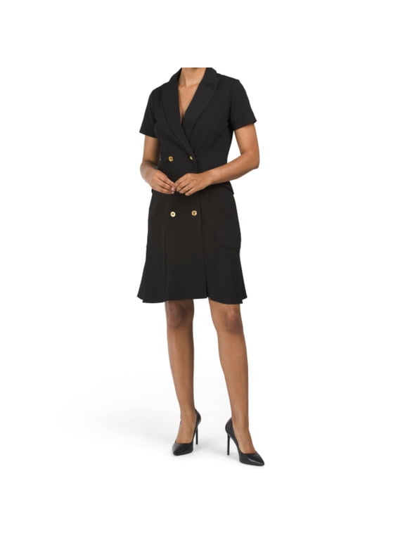 Women's Double Breasted Wrap Sheath Blazer Mini Dress-Black / 12