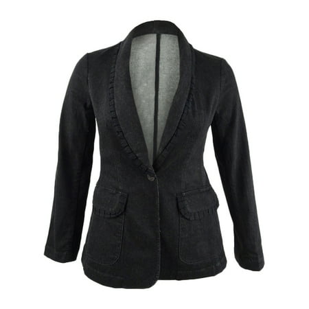 Nanette Lepore Women's Go Getter Ruffled Denim Blazer (L, Black)