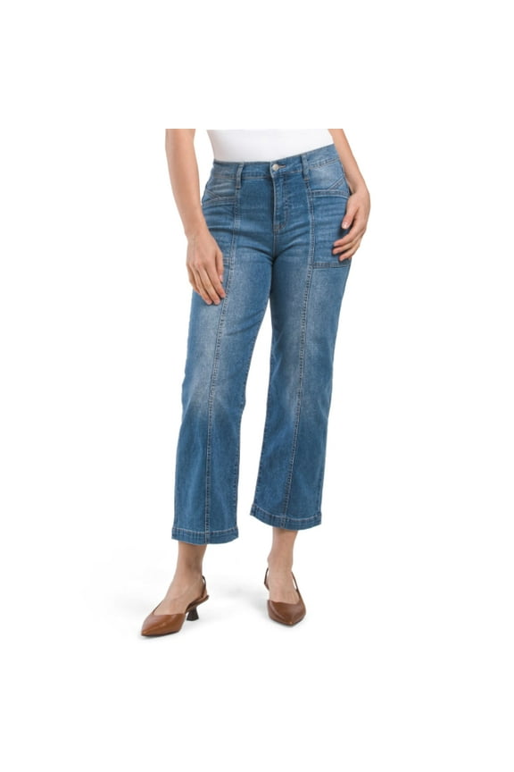 Women's High Rise Front Seam Porkchop Cropped Denim Jeans (Blue, 10)