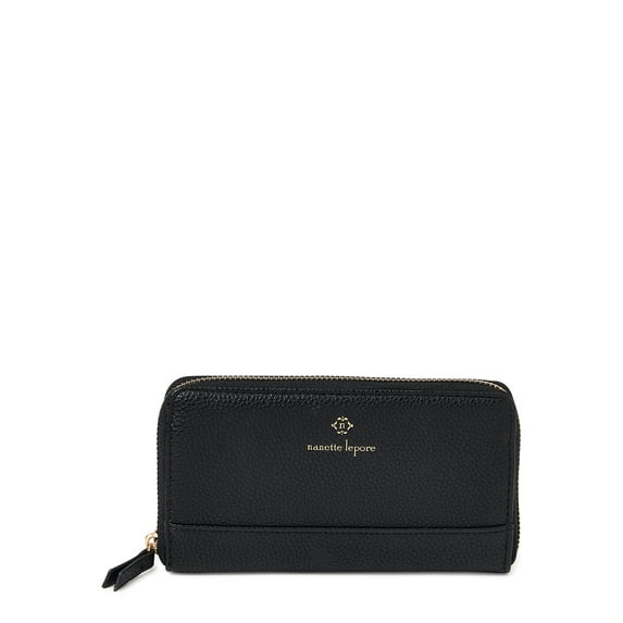 Nanette Lepore Women's Zip Around Clutch Wallet with Tech Pocket, Black