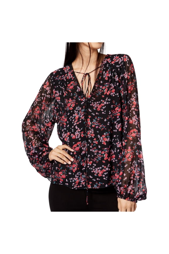 Womens Blossom Pullover Blouse, Black, Medium