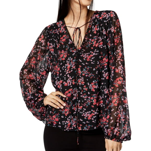 Nanette Lepore Womens Blossom Pullover Blouse, Black, X-Small
