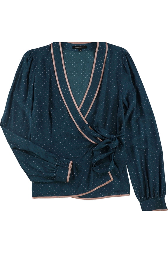 Womens Dot Wrap Blouse, Blue, 0