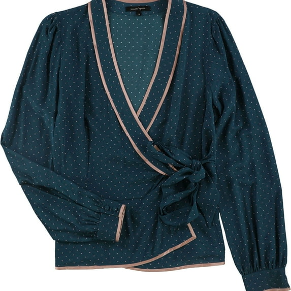 Nanette Lepore Womens Dot Wrap Blouse, Blue, 6