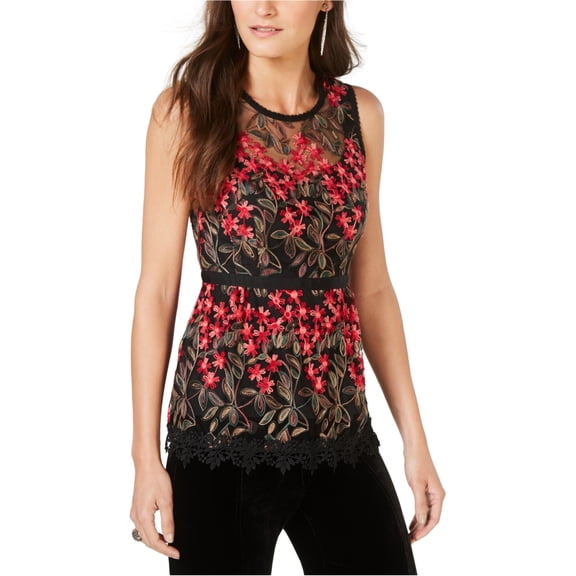 Nanette Lepore Womens Embroidered Mesh Pullover Blouse, Red, 6