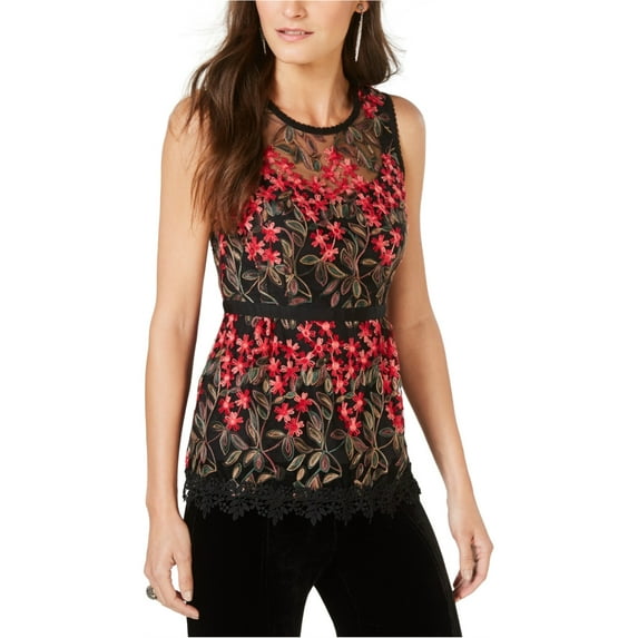 Nanette Lepore Womens Embroidered Mesh Pullover Blouse, Red, 6