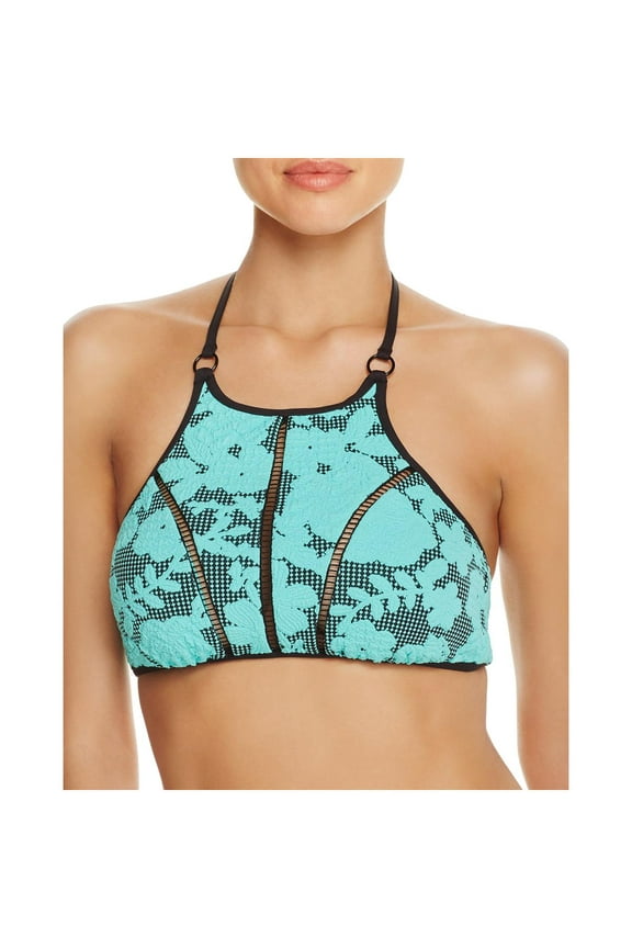 Womens Jacquard High Neck Swim Top Separates, XS