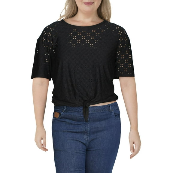 Nanette Nanette Lepore Womens Front Knot Eyelet Blouse Black XS