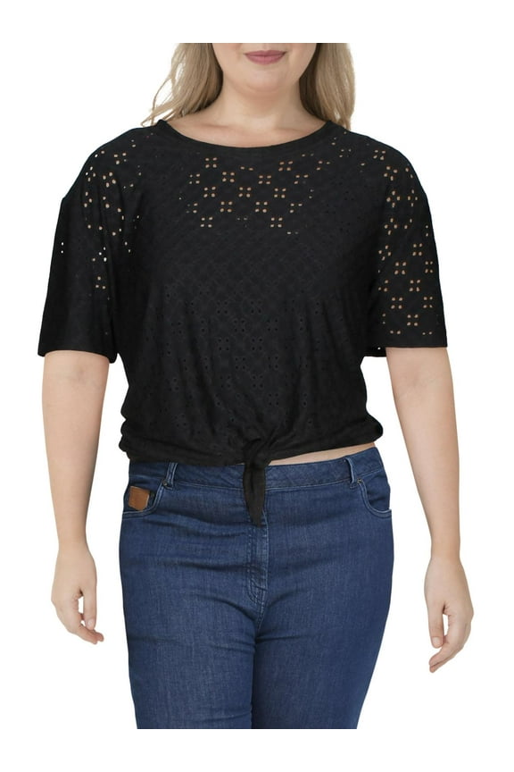 Nanette Nanette Lepore Womens Front Knot Eyelet Blouse Black XS