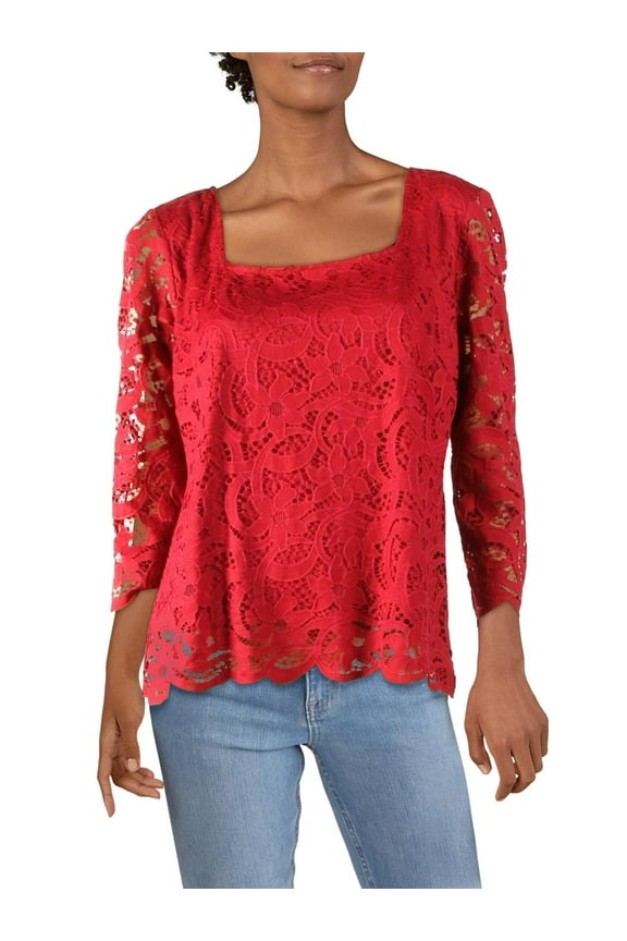 Nanette Nanette Lepore Womens Lace Square Neck Top Red S