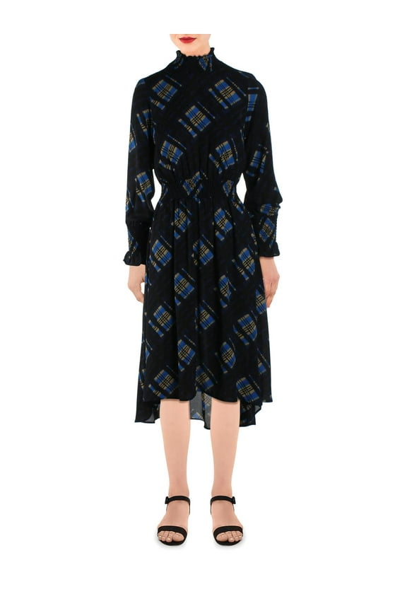 Nanette Nanette Lepore Womens Mari Printed Smocked Midi Dress Blue 8