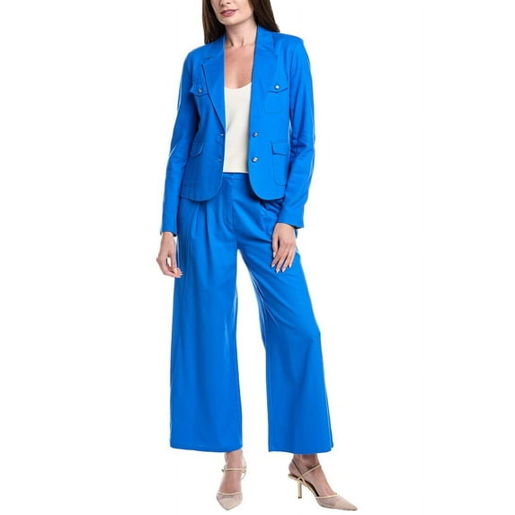Nanette Nanette Lepore womens 2pc Linen-Blend Jacket & Pant Set, 10, Blue