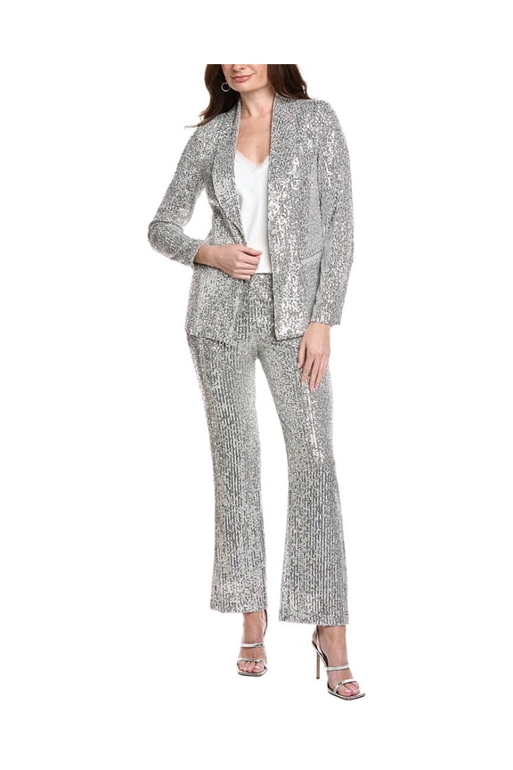 Nanette Nanette Lepore womens 2pc Sequin Suit Jacket & Pant Set, 6, Silver