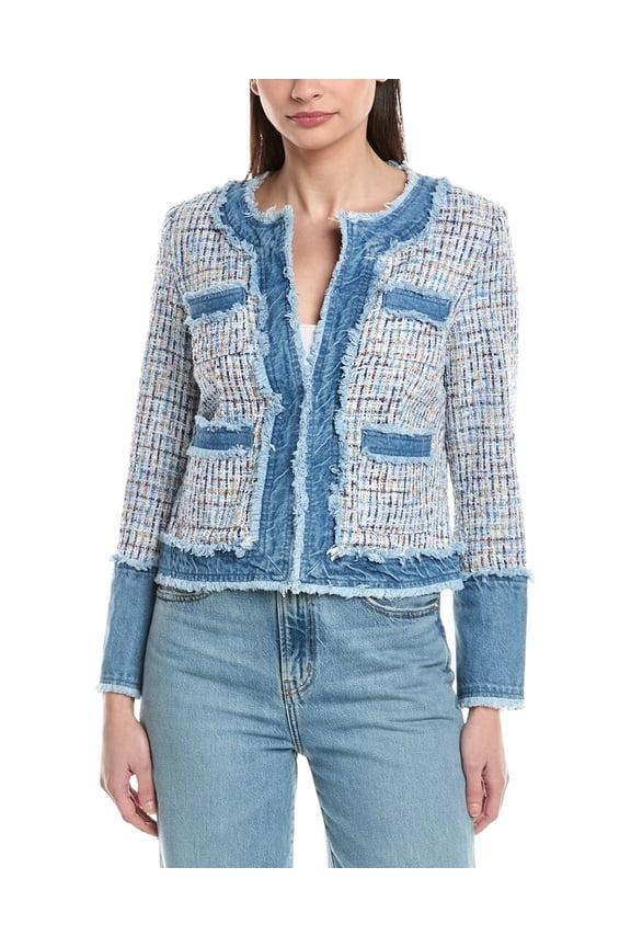 Nanette Nanette Lepore womens Denim Trim Tweed Jacket, XL, White
