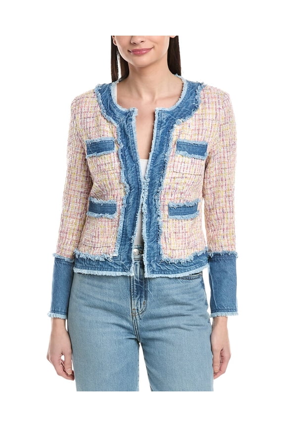 Nanette Nanette Lepore womens Denim Trim Tweed Jacket, s, Pink