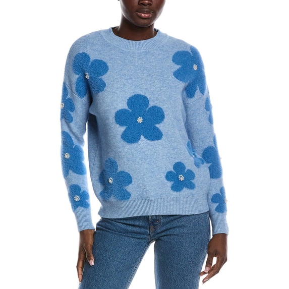 Nanette Nanette Lepore womens Eyelash Intarsia Sweater, XL, Blue
