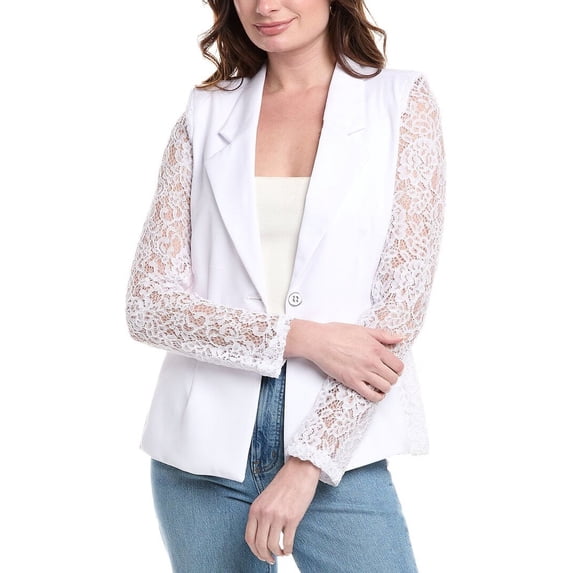 Nanette Nanette Lepore womens Lace Sleeve Blazer, l, White