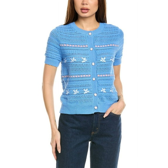 Nanette Nanette Lepore womens Linen-Blend Cardigan, l, Blue