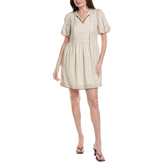 Nanette Nanette Lepore womens Linen-Blend Mini Dress, 8, Beige