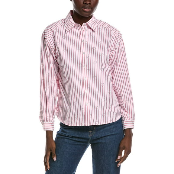 Nanette Nanette Lepore womens Rhinestone Heart Woven Shirt, l, Pink