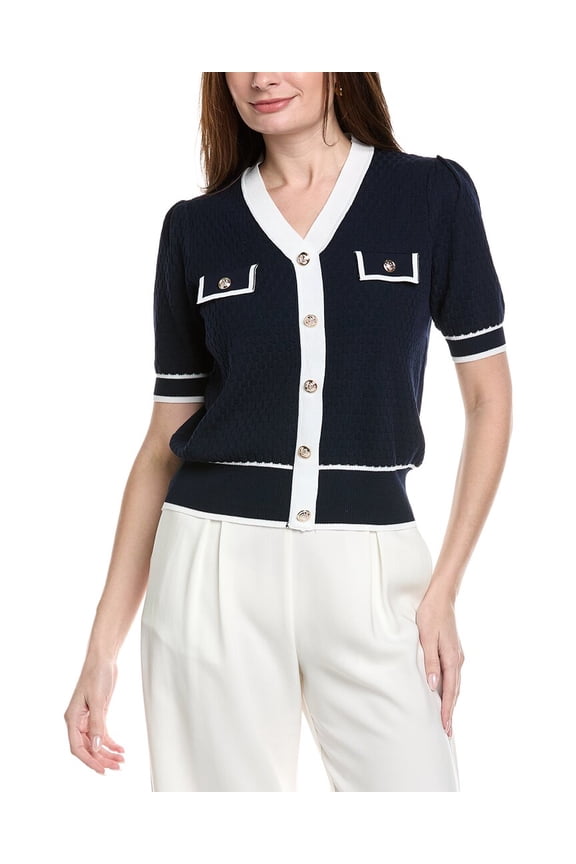 Nanette Nanette Lepore womens Short Sleeve Cardigan Top, s, Navy