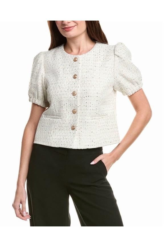 Nanette Nanette Lepore womens Tweed Cardigan, XL, White