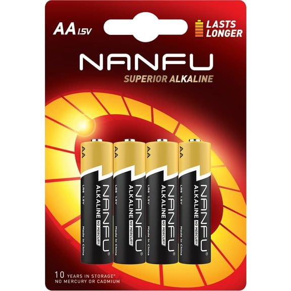 Nanfu Alkaline 1.5V AA Batteries , 4 Pack Long Life Expire Date: 05/2032 *Purchase Three Will Get One free*